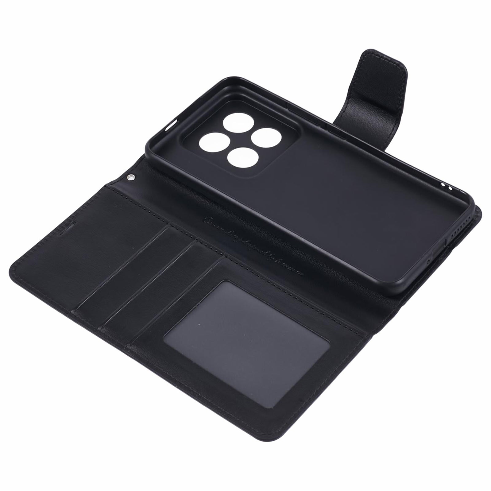 HANMAN Mill Series Cell Phone Cover for Xiaomi 14 Pro Case Phone Shell PU Leather Wallet - Black