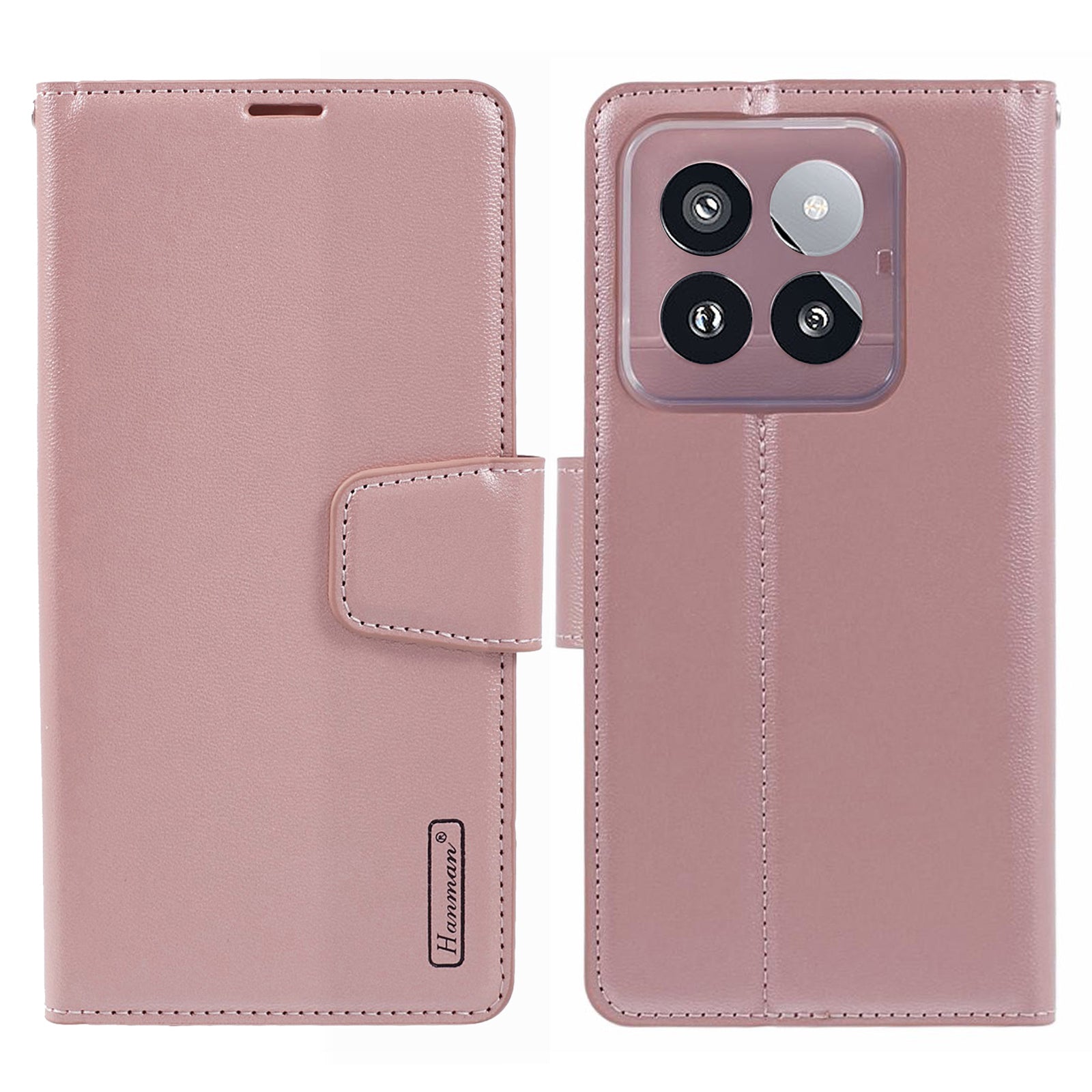 HANMAN Mill Series Cell Phone Cover for Xiaomi 14 Pro Case Phone Shell PU Leather Wallet - Black