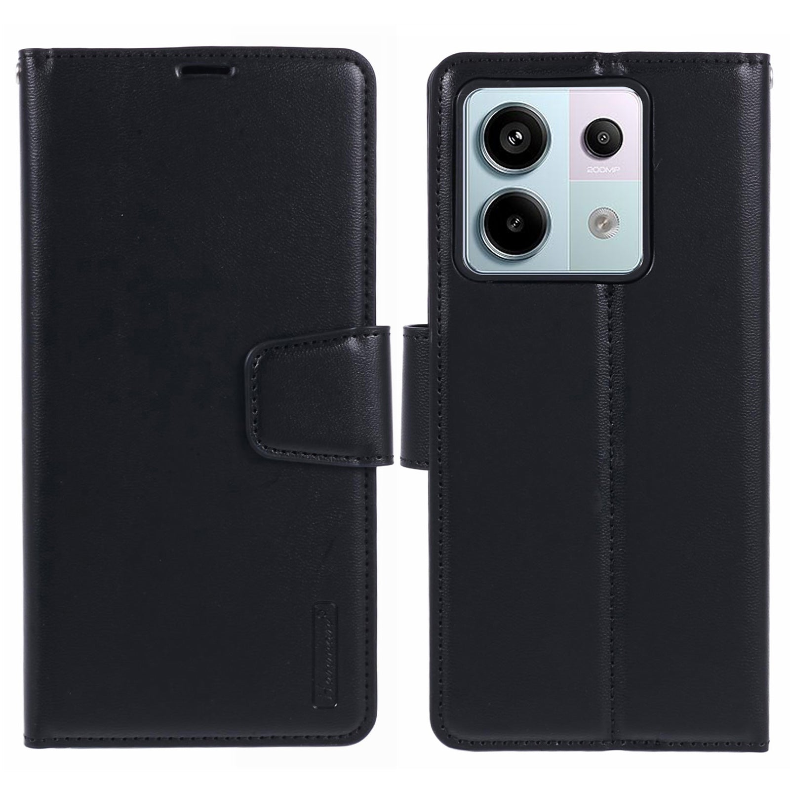 HANMAN Mill Series for Xiaomi Redmi Note 13 Pro 5G / Poco X6 5G Case PU Leather Phone Cover Wallet - Black