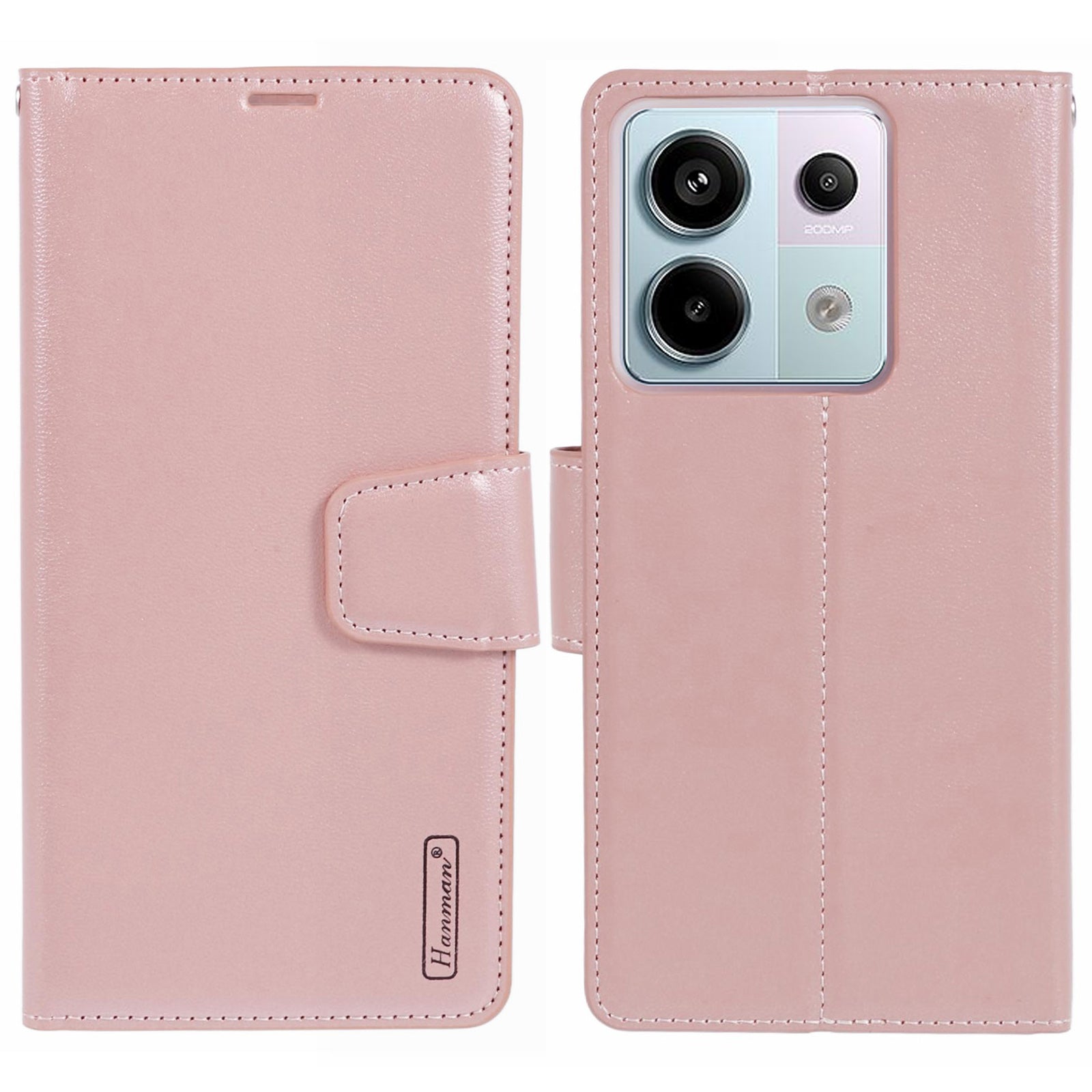 HANMAN Mill Series for Xiaomi Redmi Note 13 Pro 5G / Poco X6 5G Case PU Leather Phone Cover Wallet - Black