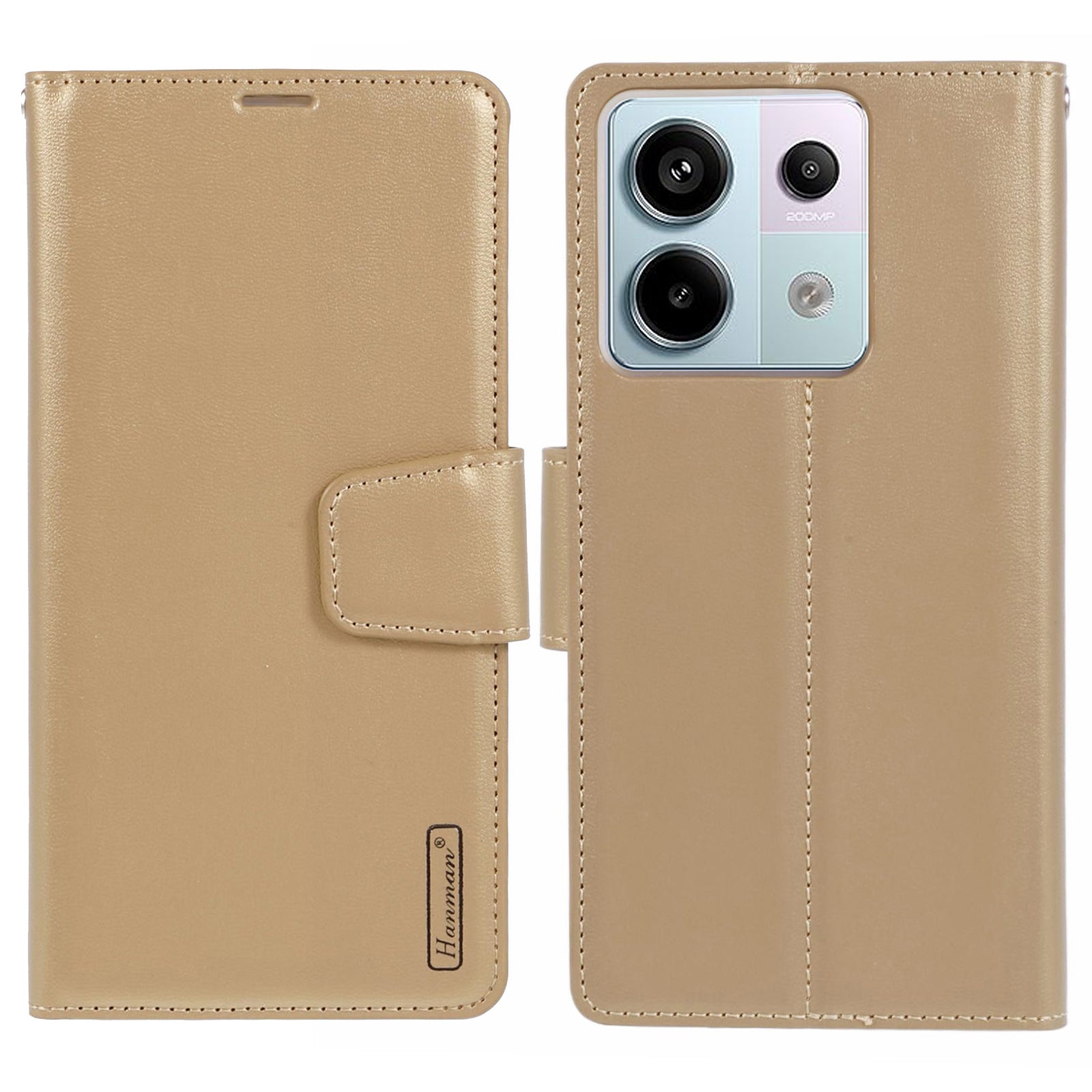 HANMAN Mill Series for Xiaomi Redmi Note 13 Pro 5G / Poco X6 5G Case PU Leather Phone Cover Wallet - Black