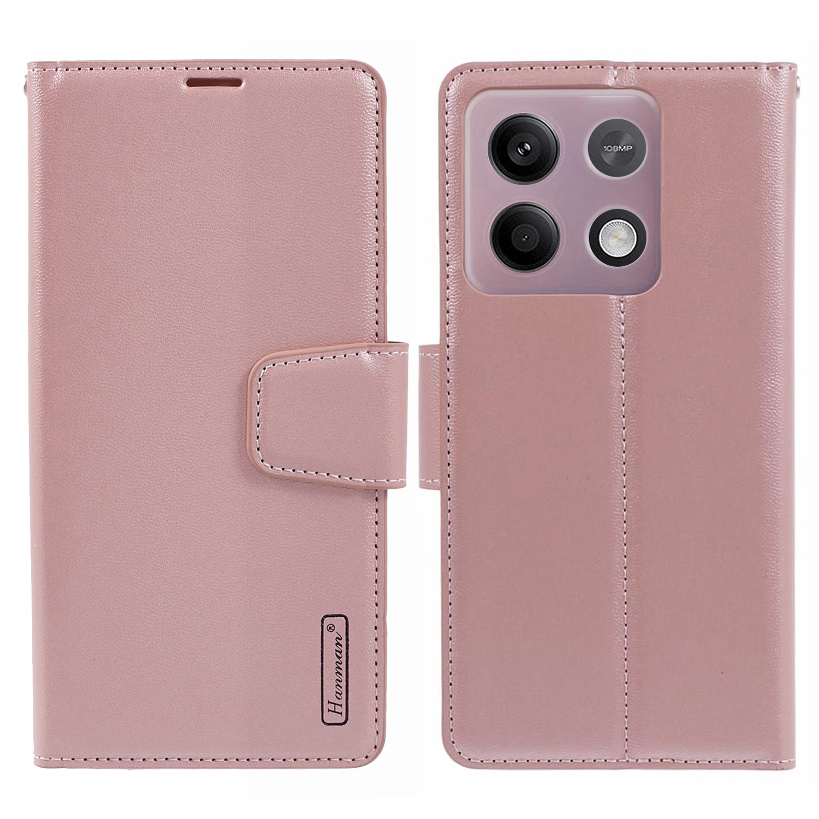 HANMAN Mill Series Phone Cover for Xiaomi Redmi Note 13 5G Case PU Leather Phone Shell Wallet - Black