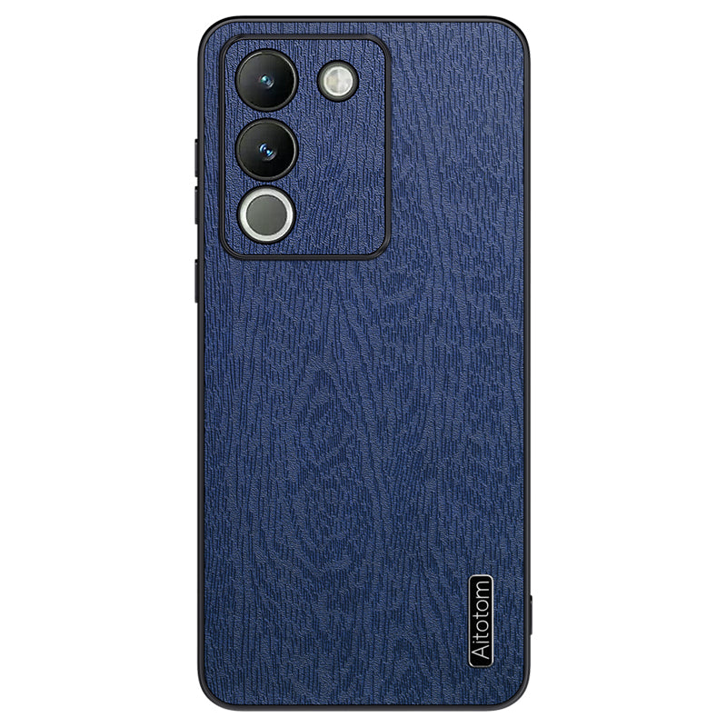 For vivo Y200 (India) 5G Cell Phone Case Wood Grain PU+PC+TPU Drop Resistant Cover - Black
