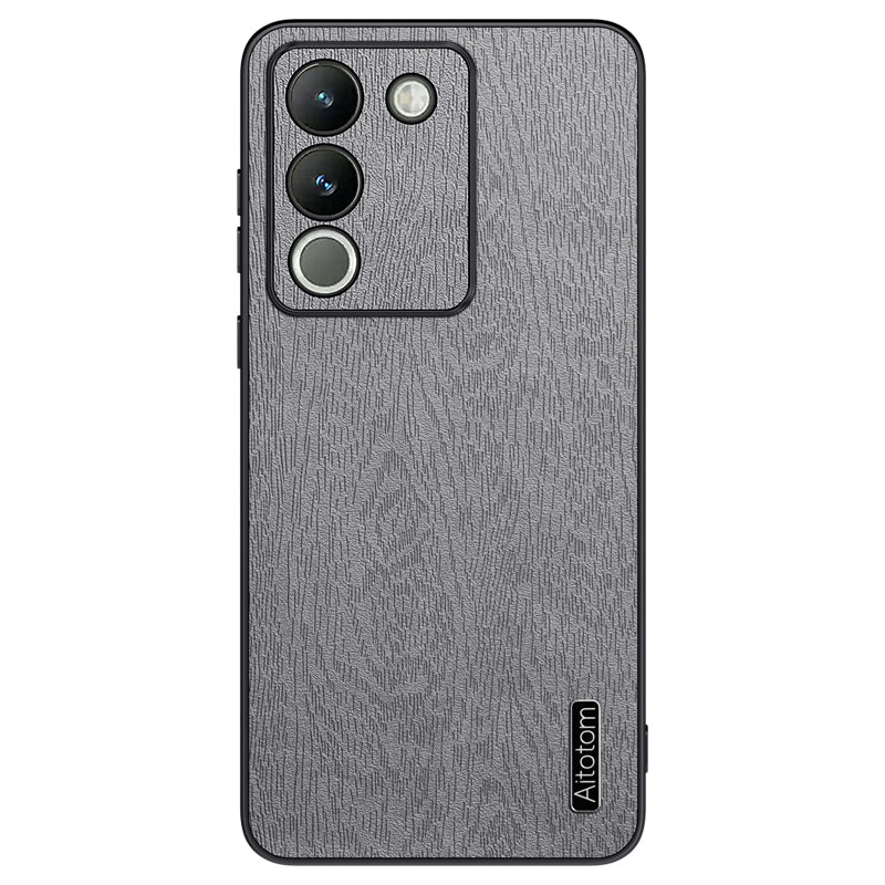 For vivo Y200 (India) 5G Cell Phone Case Wood Grain PU+PC+TPU Drop Resistant Cover - Black