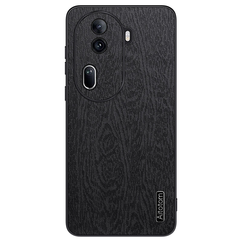 For Oppo Reno11 (China) 5G / Reno11 Pro 5G (Global) Wood Grain Protective Shell PU+PC+TPU Cell Phone Case - Black