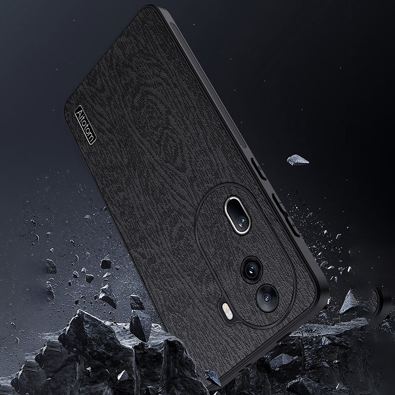 For Oppo Reno11 (China) 5G / Reno11 Pro 5G (Global) Wood Grain Protective Shell PU+PC+TPU Cell Phone Case - Black