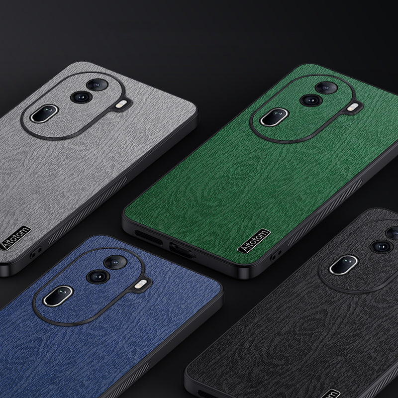 For Oppo Reno11 (China) 5G / Reno11 Pro 5G (Global) Wood Grain Protective Shell PU+PC+TPU Cell Phone Case - Black