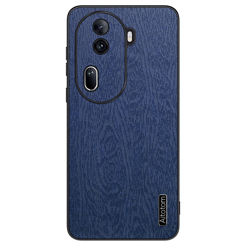 For Oppo Reno11 (China) 5G / Reno11 Pro 5G (Global) Wood Grain Protective Shell PU+PC+TPU Cell Phone Case - Black