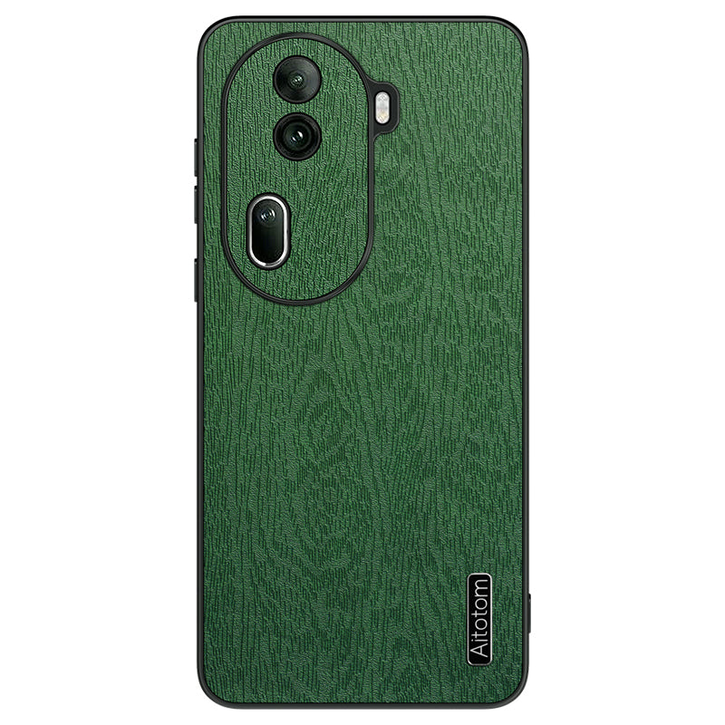 For Oppo Reno11 (China) 5G / Reno11 Pro 5G (Global) Wood Grain Protective Shell PU+PC+TPU Cell Phone Case - Black
