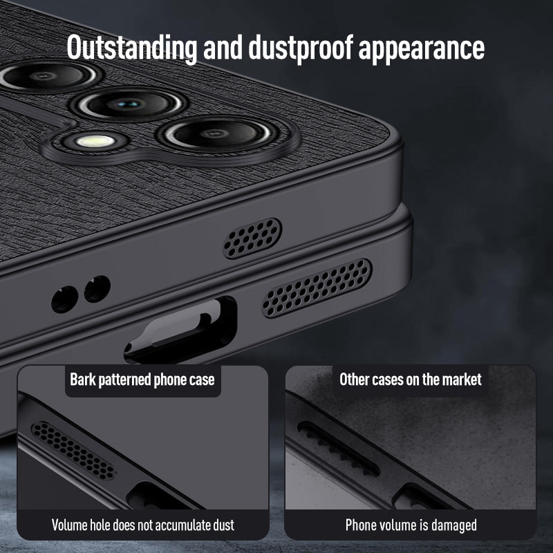 For Samsung Galaxy A15 5G Cellphone Case Wood Grain PC+TPU+PU Back Protector Cover - Black