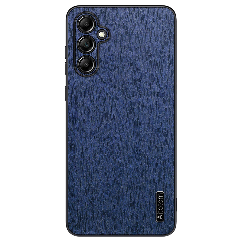 For Samsung Galaxy A15 5G Cellphone Case Wood Grain PC+TPU+PU Back Protector Cover - Black