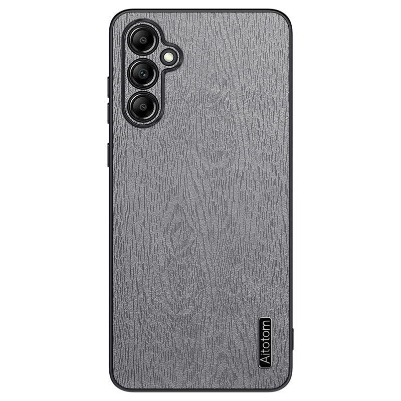 For Samsung Galaxy A15 5G Cellphone Case Wood Grain PC+TPU+PU Back Protector Cover - Black