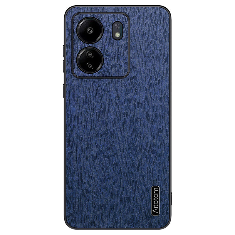 For Xiaomi Redmi 13C 4G / Poco C65 4G Wood Texture PU Leather Coated PC+TPU Cell Phone Case - Black