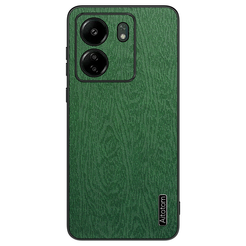 For Xiaomi Redmi 13C 4G / Poco C65 4G Wood Texture PU Leather Coated PC+TPU Cell Phone Case - Black