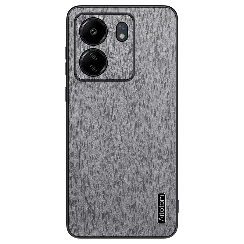 For Xiaomi Redmi 13C 4G / Poco C65 4G Wood Texture PU Leather Coated PC+TPU Cell Phone Case - Black