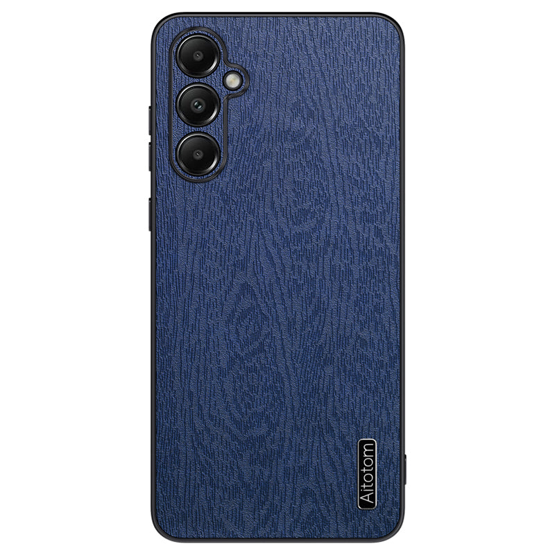 For Samsung Galaxy A05s 4G Cellphone Guard Case Wood Grain PC+TPU+PU Back Cover - Black