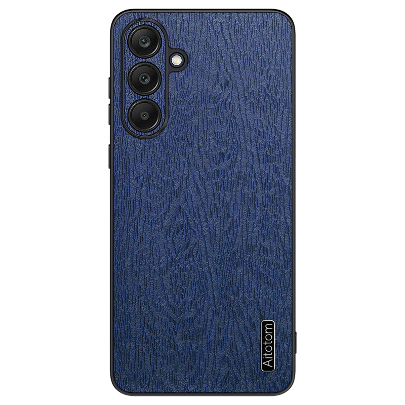Back Shell for Samsung Galaxy A25 5G (Global) (161.0 x 76.5 x 8.3mm) Cover Wood Grain PU+PC+TPU Cell Phone Case - Black