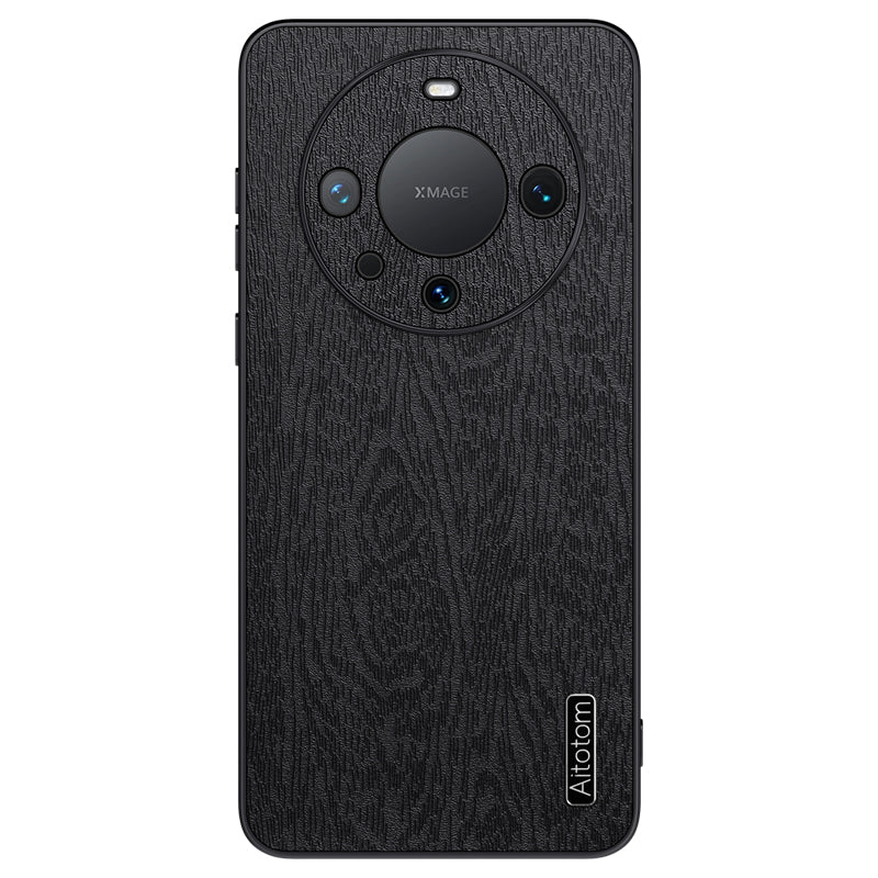 Back Cover for Huawei Mate 60 Pro , Wood Grain PU+PC+TPU Cell Phone Case - Black