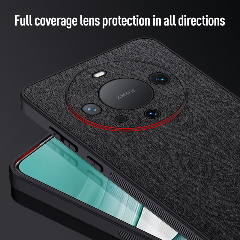 Back Cover for Huawei Mate 60 Pro , Wood Grain PU+PC+TPU Cell Phone Case - Black
