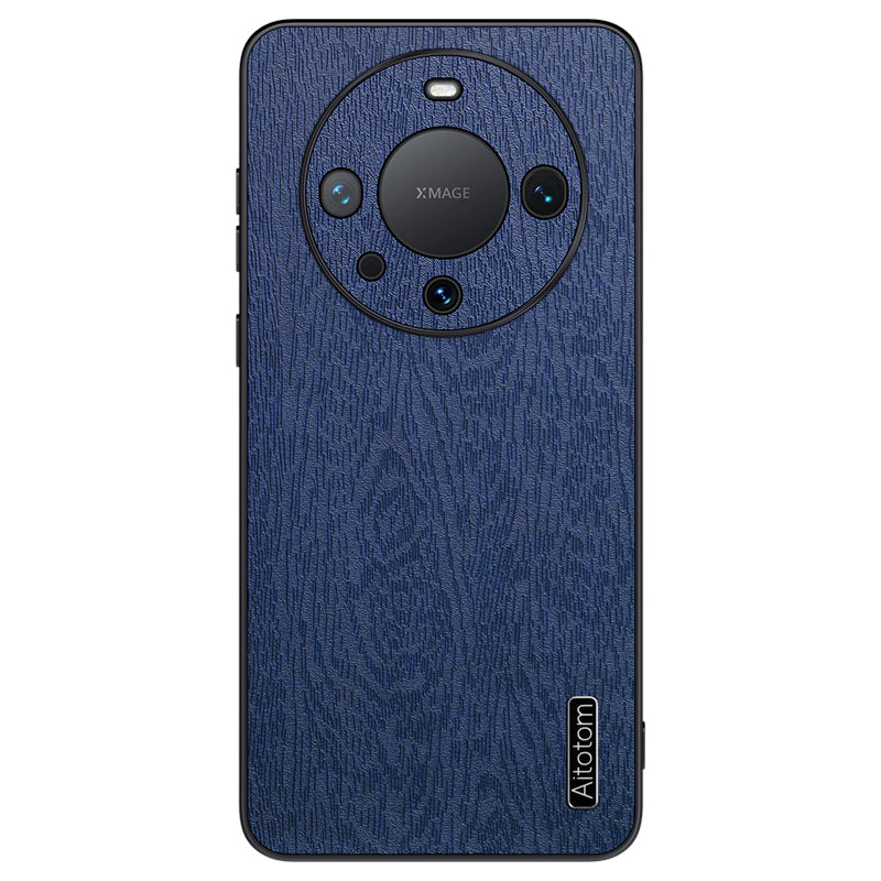 Back Cover for Huawei Mate 60 Pro , Wood Grain PU+PC+TPU Cell Phone Case - Black