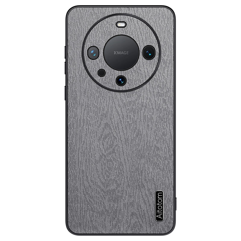 Back Cover for Huawei Mate 60 Pro , Wood Grain PU+PC+TPU Cell Phone Case - Black