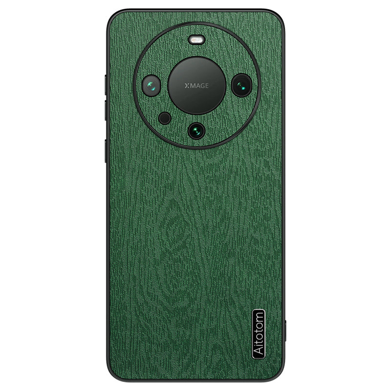 Back Cover for Huawei Mate 60 Pro , Wood Grain PU+PC+TPU Cell Phone Case - Black