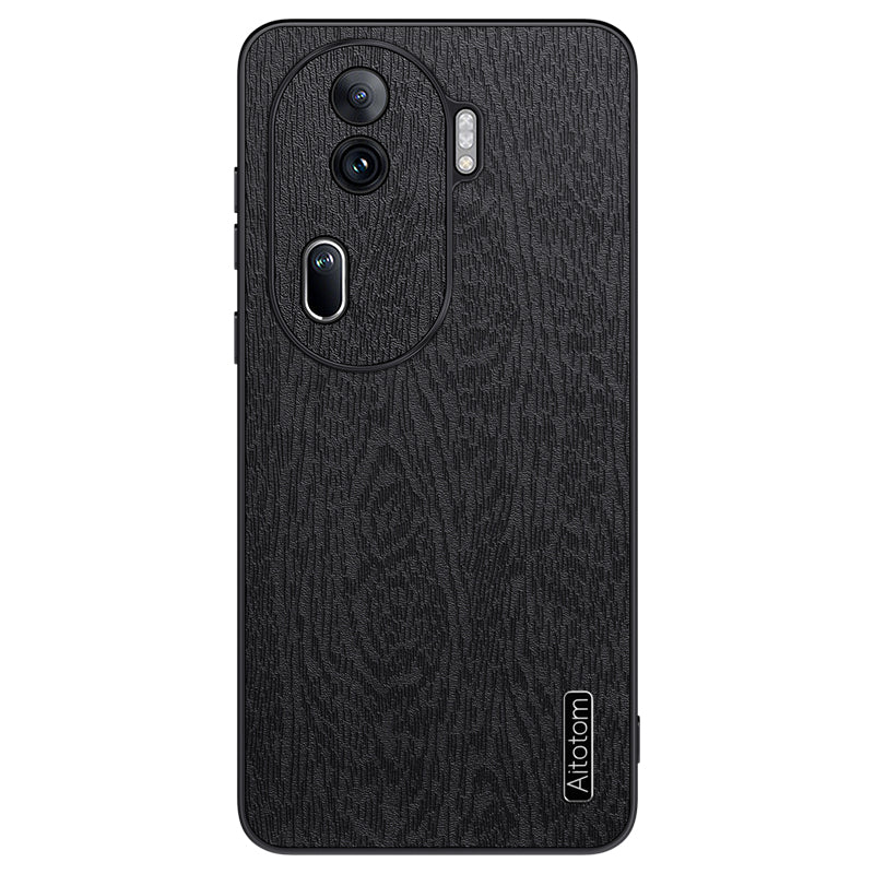 For Oppo Reno11 Pro 5G (Global) / Reno11 (China) 5G Protective Shell Wood Grain PU+PC+TPU Cell Phone Case - Black