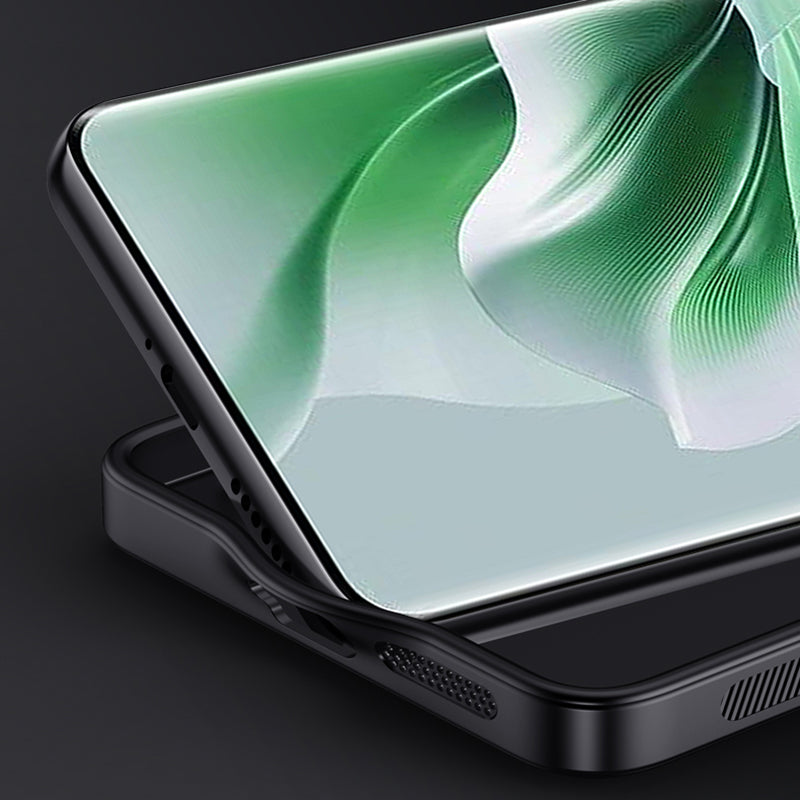 For Oppo Reno11 Pro 5G (Global) / Reno11 (China) 5G Protective Shell Wood Grain PU+PC+TPU Cell Phone Case - Black