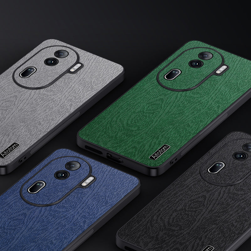 For Oppo Reno11 Pro 5G (Global) / Reno11 (China) 5G Protective Shell Wood Grain PU+PC+TPU Cell Phone Case - Black