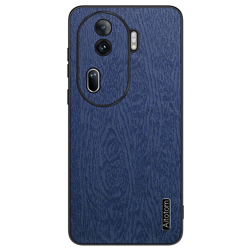 For Oppo Reno11 Pro 5G (Global) / Reno11 (China) 5G Protective Shell Wood Grain PU+PC+TPU Cell Phone Case - Black