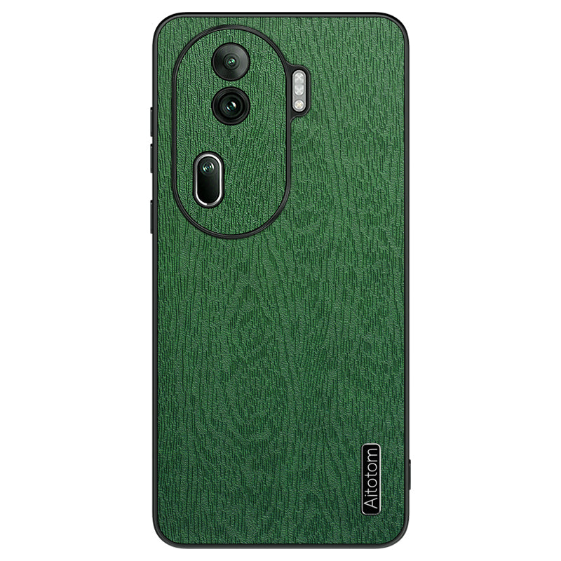 For Oppo Reno11 Pro 5G (Global) / Reno11 (China) 5G Protective Shell Wood Grain PU+PC+TPU Cell Phone Case - Black
