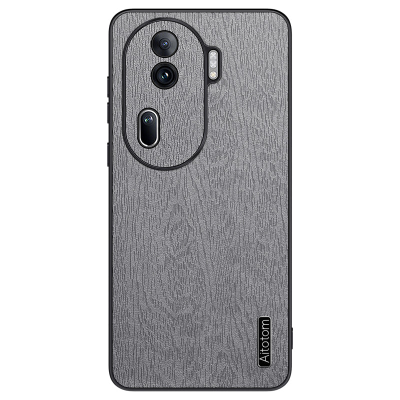 For Oppo Reno11 Pro 5G (Global) / Reno11 (China) 5G Protective Shell Wood Grain PU+PC+TPU Cell Phone Case - Black