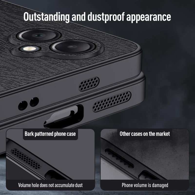 For Samsung Galaxy A05 4G Wood Texture PU Leather Coated PC+TPU Mobile Phone Back Case - Black