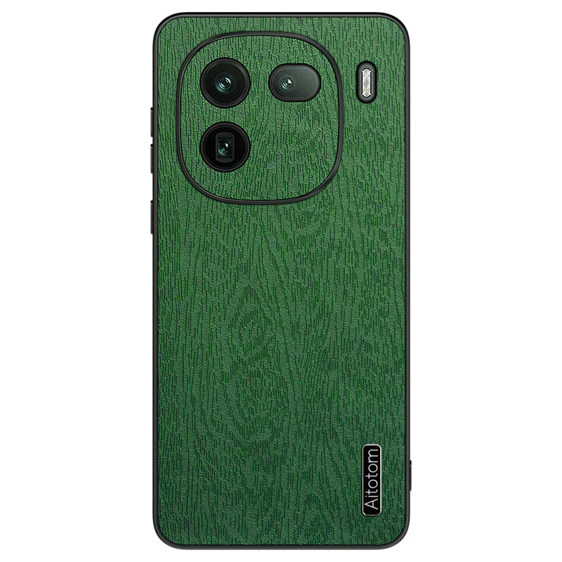 For vivo iQOO 12 Pro 5G Back Shell Wood Grain PU+PC+TPU Cell Phone Case - Black