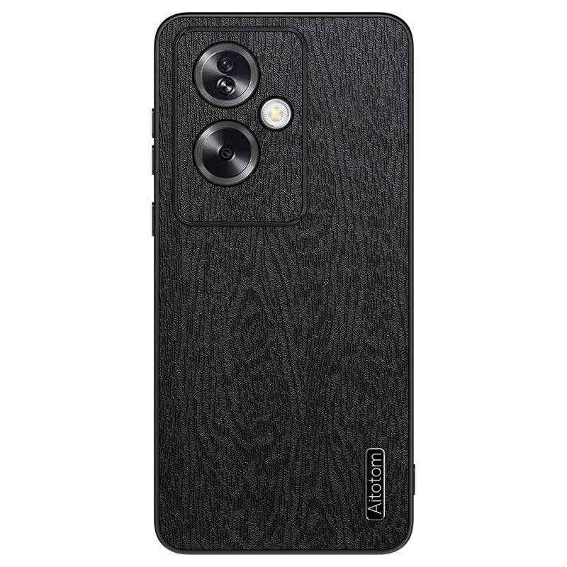 For Oppo A2 5G / A79 5G Case Wood Grain PU+PC+TPU Shock Absorbing Phone Cover - Black