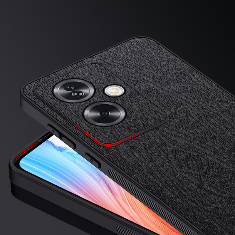 For Oppo A2 5G / A79 5G Case Wood Grain PU+PC+TPU Shock Absorbing Phone Cover - Black