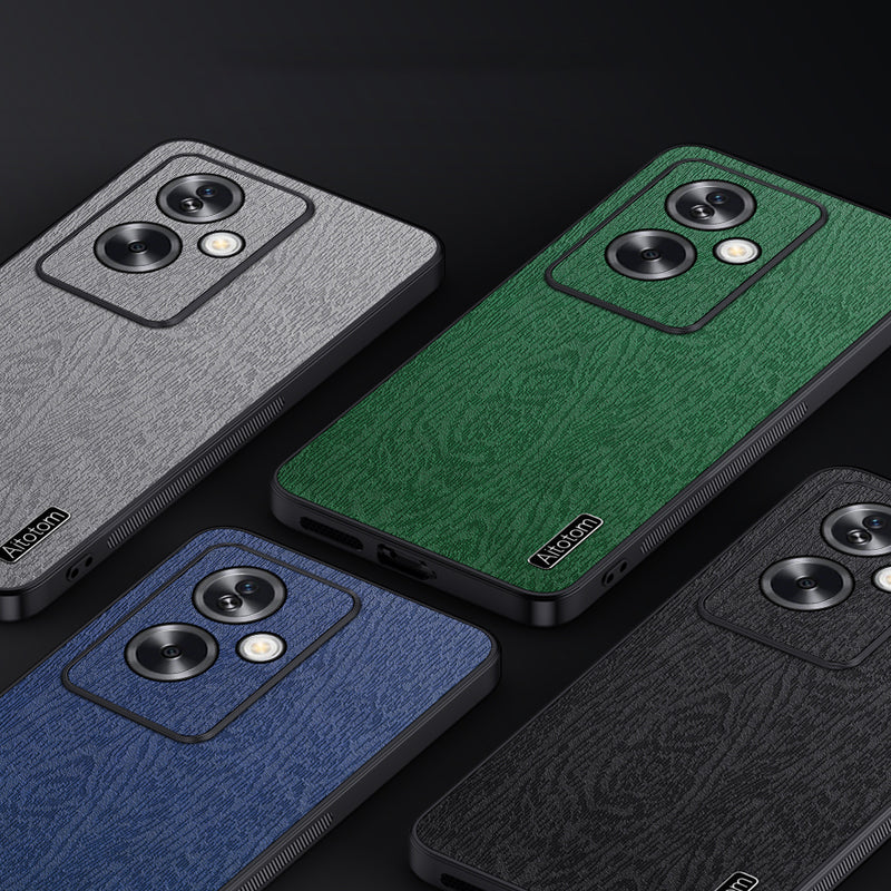 For Oppo A2 5G / A79 5G Case Wood Grain PU+PC+TPU Shock Absorbing Phone Cover - Black