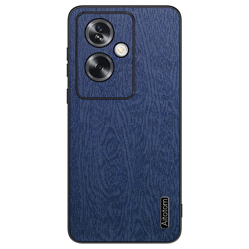 For Oppo A2 5G / A79 5G Case Wood Grain PU+PC+TPU Shock Absorbing Phone Cover - Black