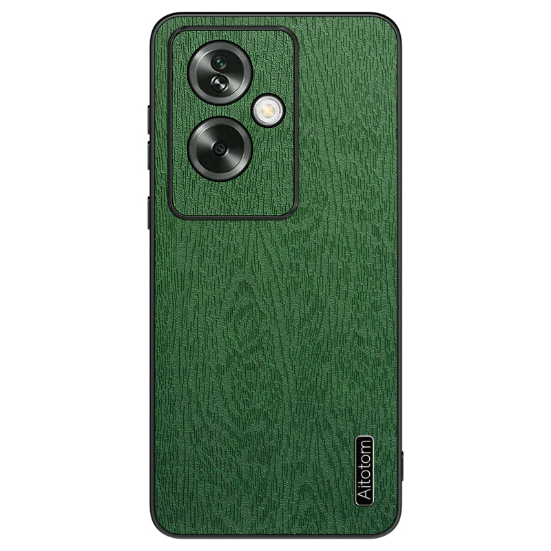 For Oppo A2 5G / A79 5G Case Wood Grain PU+PC+TPU Shock Absorbing Phone Cover - Black