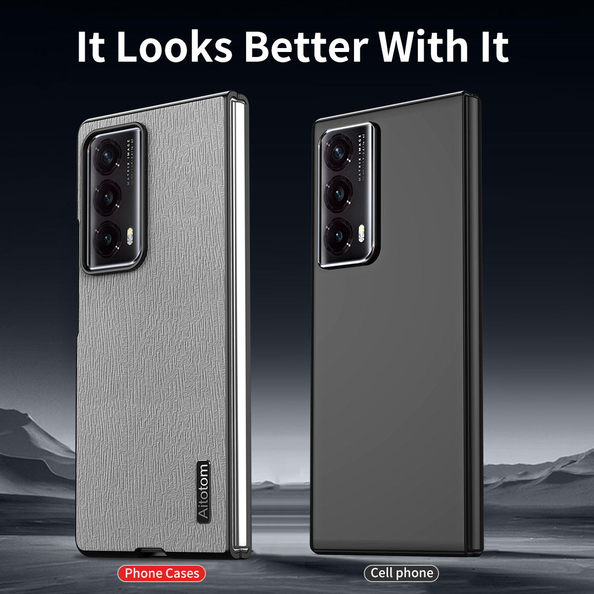 For Honor Magic Vs2 5G Phone Cover Wood Texture Design PU Leather Hybrid Case - Grey