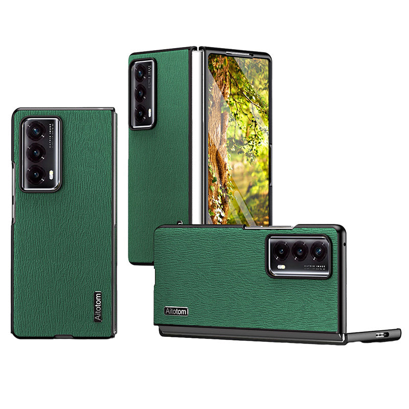 For Honor Magic Vs2 5G Phone Cover Wood Texture Design PU Leather Hybrid Case - Grey