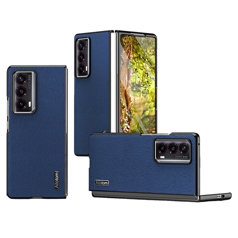 For Honor Magic Vs2 5G Phone Cover Wood Texture Design PU Leather Hybrid Case - Grey