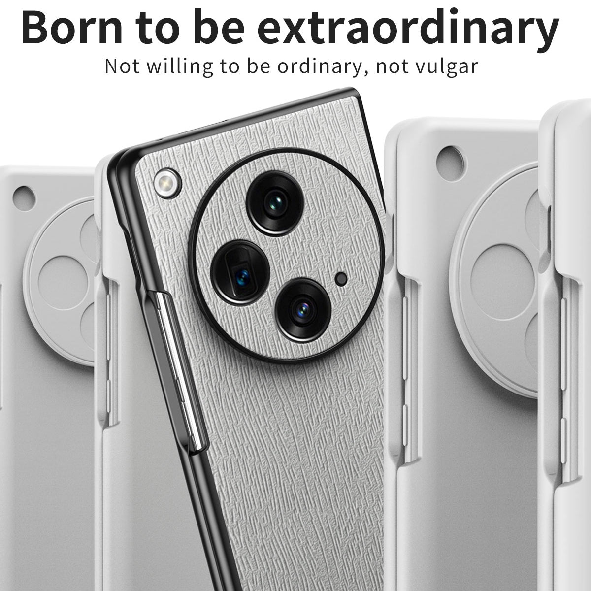 For Oppo Find N3 5G Case Wood Grain PU Leather+PC Folding Phone Cover - Grey