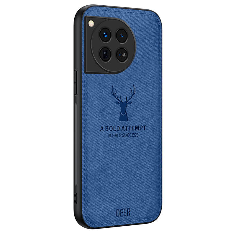 For OnePlus 12 5G Deer Pattern Case Cloth Texture TPU+PC+PU Leather Phone Cover - Black