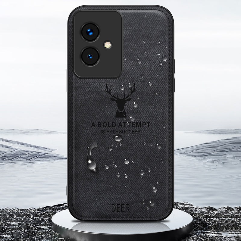 For Honor 100 5G Deer Pattern Case TPU+PC+PU Leather Phone Cover Soft Cloth Texture Anti-Scratch - Black