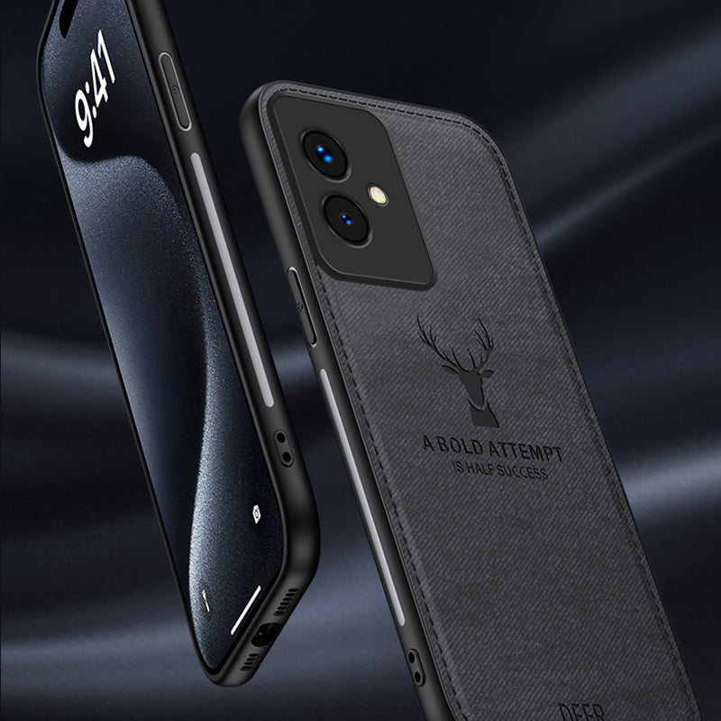 For Honor 100 5G Deer Pattern Case TPU+PC+PU Leather Phone Cover Soft Cloth Texture Anti-Scratch - Black