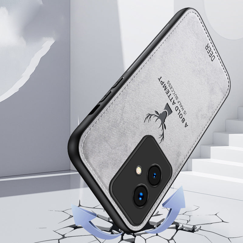 For Honor 100 5G Deer Pattern Case TPU+PC+PU Leather Phone Cover Soft Cloth Texture Anti-Scratch - Black
