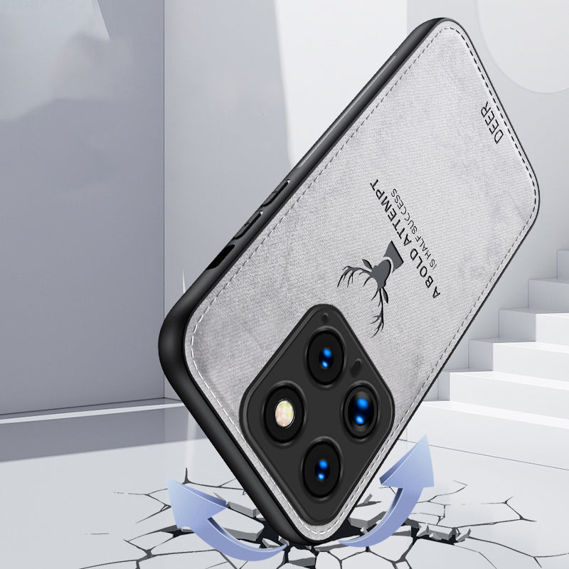 For Xiaomi 14 Pro Phone Case Cloth Texture Anti-Fingerprint Cover Sophisticated Deer - Black