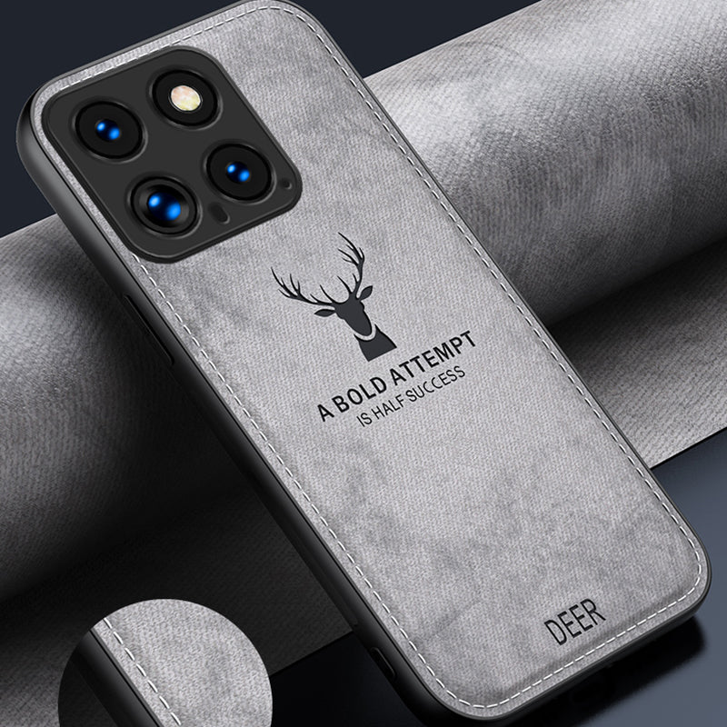 For Xiaomi 14 Pro Phone Case Cloth Texture Anti-Fingerprint Cover Sophisticated Deer - Black