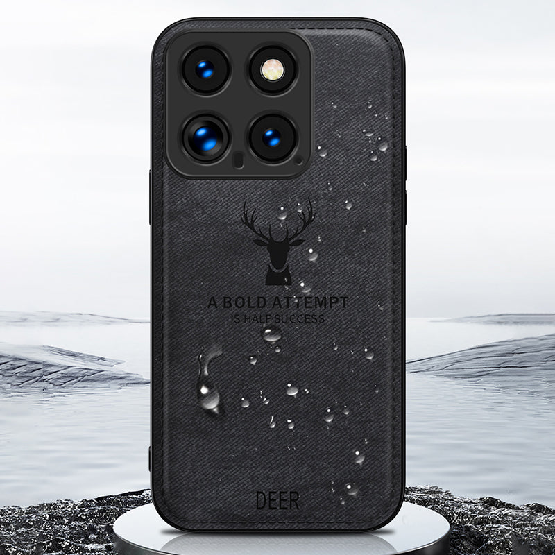 For Xiaomi 14 Pro Phone Case Cloth Texture Anti-Fingerprint Cover Sophisticated Deer - Black